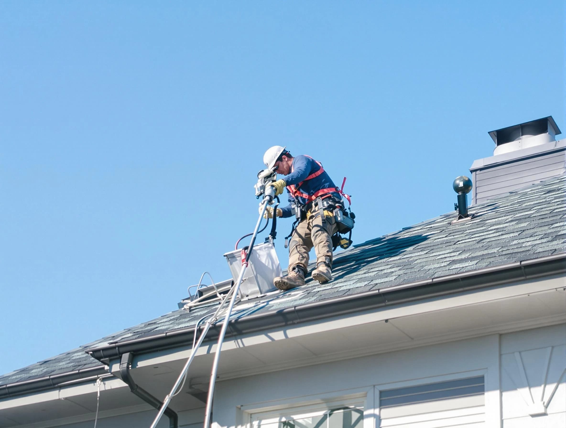 Wilkinsburg Dryer Vent Cleaning certified technician cleaning a roof-mounted dryer vent system in Wilkinsburg