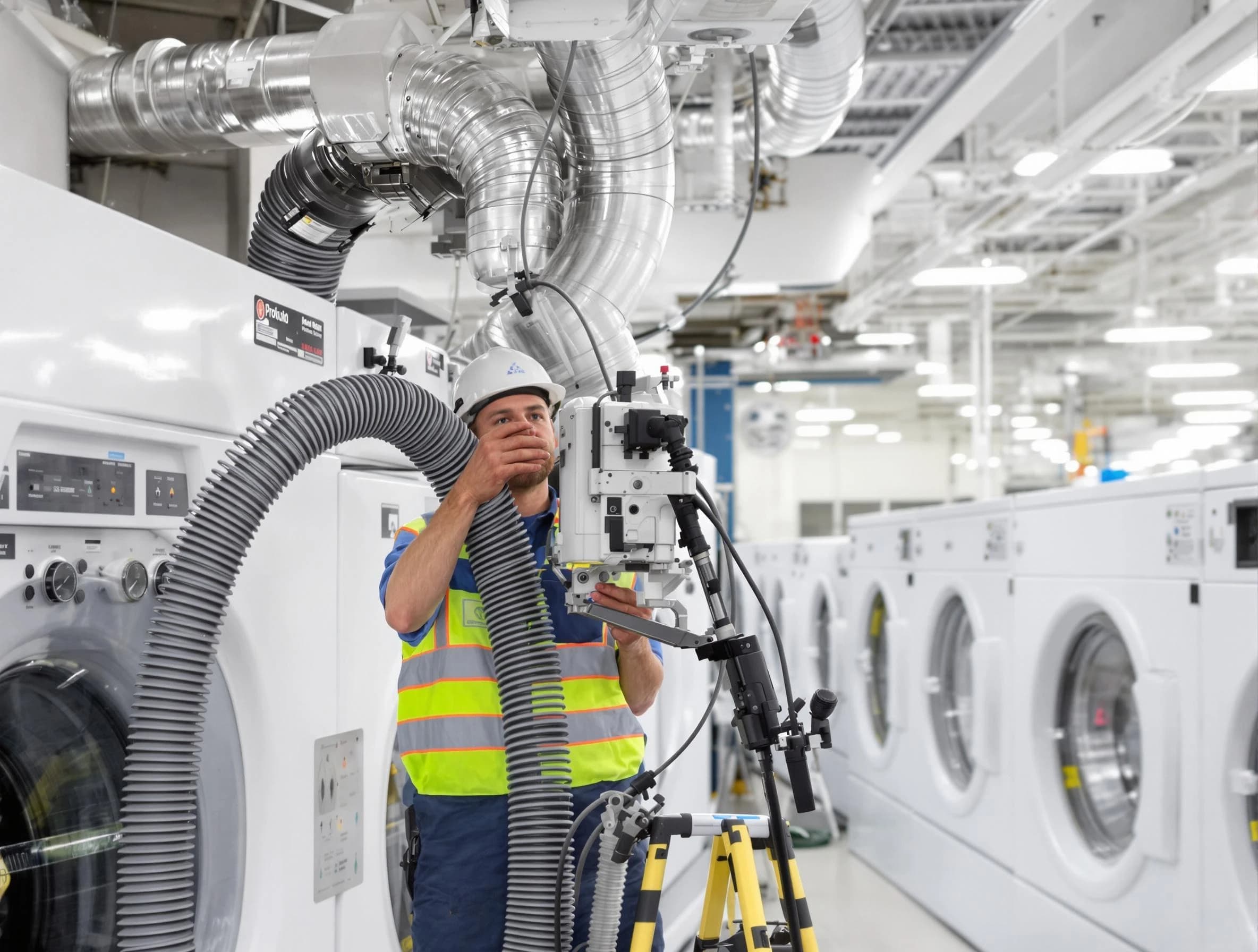Wilkinsburg Dryer Vent Cleaning team performing commercial-grade dryer vent cleaning at a business facility in Wilkinsburg
